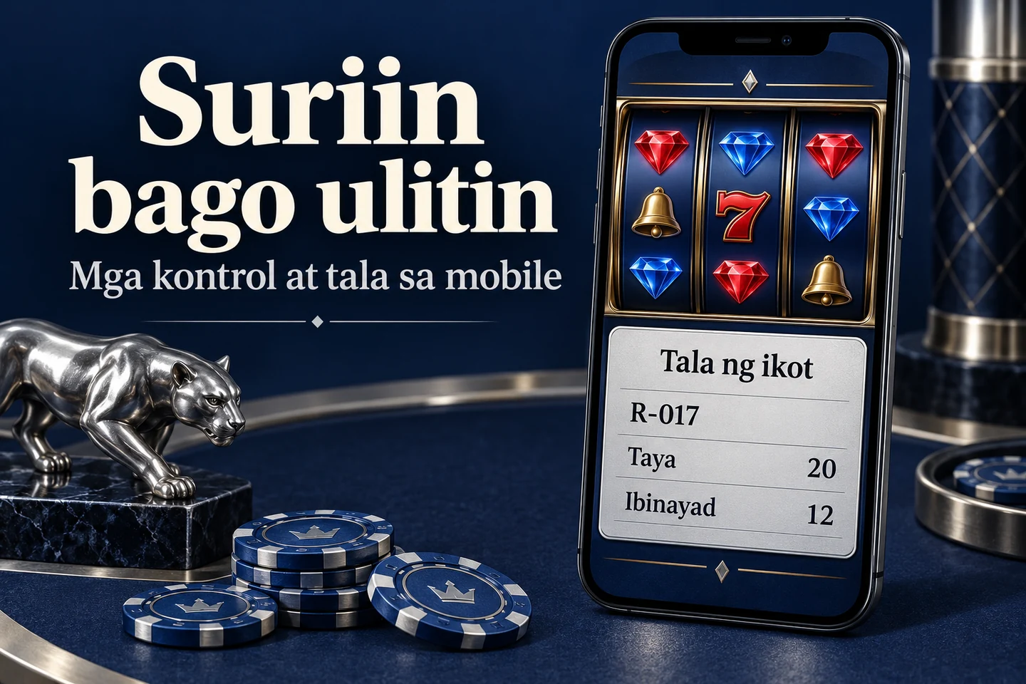 Konseptuwal na smartphone na may slot reels at kathang R-017 record: taya 20 at ibinayad 12.